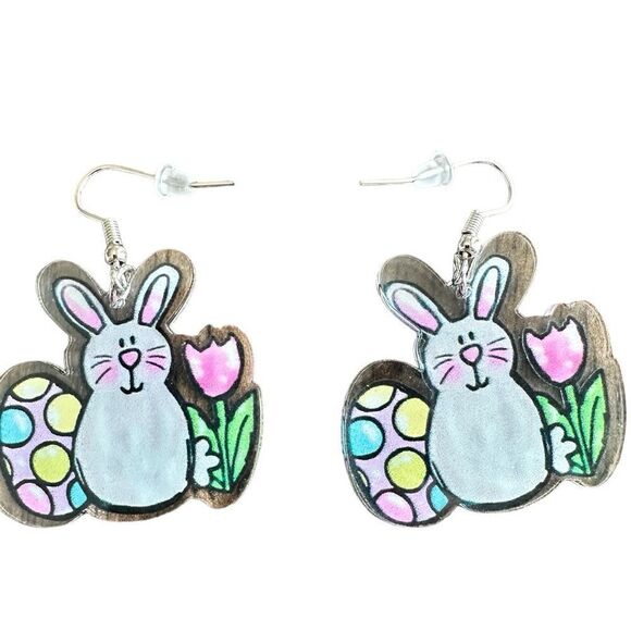 NWT Spring Easter Novelty Dangle Earrings Bunny Eggs - Picture 2 of 2